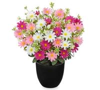 Oairse Artificial Daisy Flowers Plant Potted Fake Silk Daisies Flowers Plants in Black Pot Faux Daisy Autumn Flower Arrangement Home Decor Office Bathroom Shelf Desk Autumn Decoration, Pink White