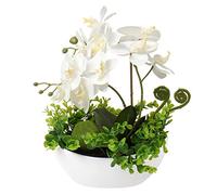 Oairse Artificial Flowers Artificial Orchid in Pots White Fake Flowers Real Touch Phalaenopsis Silk Flower Faux Orchid Plant Arrangment Decorative Artificial Flora for Home Room Kichen Wedding, 34CM