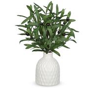 Oairse Artificial Olive Branches in Rustic Ceramic Vase 16.9” Faux Olive Greenery Stems Fake Potted Plant for Farmhouse Home Living Room Bathroom Kitchen Table Centerpiece Decor