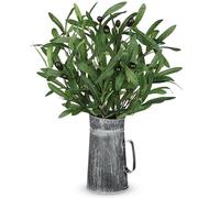 Oairse Artificial Olive Branches in Rustic Metal Vase 18.5in Realistic Faux Olive Greenery Stems Fake Potted Plant for Home Office Room Kitchen Table Centerpiece Farmhouse Decor