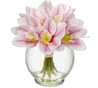Oairse Artificial Orchid Flowers in Vase Real Touch Pink Faux Cymbidium Orchid Arrangement with Glass Vase Fake Water Decorative Artificial Flowers for Home Decor Table Centrepiece Living Room Office