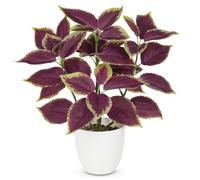 Oairse Artificial Plants Indoor 14.2" Small Fake Perilla Plant in Pot Potted Plants artificial Decor Faux House Plant with White Pot for Farmhouse Home Office Bathroom Living Room Table Shelf Decor