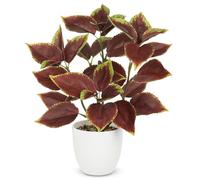 Oairse Artificial Plants Indoor 14.2" Small Fake Perilla Plant in Pot Potted Plants artificial Decor Faux House Plant with White Pot for Farmhouse Home Office Bathroom Living Room Table Shelf Decor