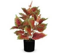 Oairse Artificial Plants Indoor with Pot 16.9" Faux Potted Perilla Plants Indoor Decorative Silk Greenery in Black Pot for Farmhouse Home Bathroom Living Room Office Table Shelf Decor