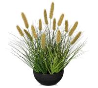 Oairse Artificial Plants Indoor with Pot, 17.3" Fake Potted Plants Artificial Onion Grass Plant with Brown Dog Tail Grass Small Faux Plant Indoor for Home Living Room Table Shelf Decor