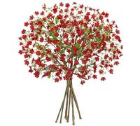 Oairse Artificial Red Flower Stems 42cm, 9PCS Faux Small Blossom Branches, Realistic Silk Flowers for Vase, DIY Flower Arrangements, Wedding Home Party Table Centrepiece Decor