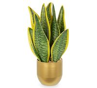 Oairse Artificial Snake Plant in Gold Pot 32CM Faux Sansevieria Potted Plant for Home Office Decor, Decorative Artificial Plants in Pots Realistic Fake Indoor Plant for Desk Shelf Tabletop Decoration