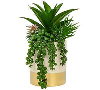 Oairse Artificial Succulent Plants in Ceramic Pot 21cm, Faux Potted Plants Indoor with Hanging String of Pearls, Small Fake Plants for Home Office Desk Shelf Bathroom Kitchen Decor