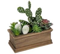 Oairse Artificial Succulents Plants Assorted in Vintage Wooden Pots Fake Potted Plant Decorative Artificial Plants Indoor Faux Cactus for Home Kitchen Living Room Table Shelf Decor