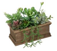 Oairse Artificial Succulents Plants Assorted in Vintage Wooden Pots Fake Potted Plant Decorative Artificial Plants Indoor Faux Cactus for Home Kitchen Living Room Table Shelf Decor