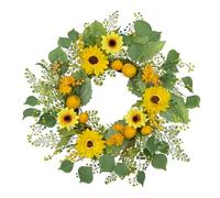 Oairse Artificial Wreaths for Front Door 20 inch Spring Summer Door Wreath Sunflower Wreath with Lemon Likelife Green Wreath for Home Kitchen Wall Window Farmhouse Indoor Outdoor Deocr