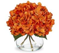 Oairse Autumn Decoartions Hydrangea Artificial Flowers Orange Hydrangea Flower in Glass Vase with Faux Water Autumn Flora Arrangement for Home Office Wedding Table Centrepiece Thanksgiving Fall Decor