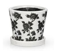 Oairse Black and White Ceramic Plant Pot with Drainage Hole & Saucer, 14cm Flower Pot for Indoor Outdoor Plants, Crackle Glaze Porcelain Planter for Houseplants, Succulents, Herbs & Home Decor