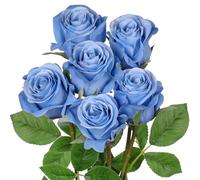 Oairse Blue Roses Artificial Flowers 6PCS 18.9" Faux Rose Silk Flowers with Long Stems Realistic Fake Rose Bouquet for DIY Wedding Arrangements Table Vase Centerpieces Home Event Decor