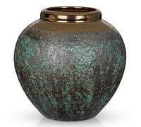 Oairse Ceramic Flower Vase 21cm Rustic Farmhouse Flower Vase with Wide Bronze Mouth, Vintage Tall Terracotta Vases for Home, Office, Living Room, Table, Shelf, Mantel Decoration