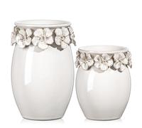 Oairse Ceramic Flower Vase Set of 2 Boho White Vase for Flowers Modern Decorative Vases for Pampas Grass, Vases Décor for Wedding Party Home Office Table Desk Shelf Decoration, 17cm +14cm