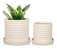 Oairse Ceramic Plant Pot 15CM + 11CM Bubble Ceramic Planter with Drainage Holes White Flower Pots Beaded Design Decorative Plant Pots Indoor pour Cactus Snake Plant Houseplant