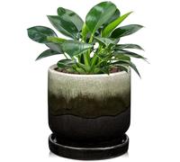 Oairse Ceramic Pot for Plants 5 inch/13cm Ceramic Planter Decorative Small Pot with Drainage Hole and Saucers Gradient Black Outdoor Inoor Flower Pot for Succulent, Cactus, Snake Plant, Herb