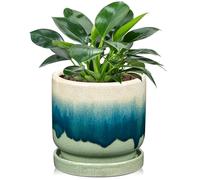 Oairse Ceramic Pot for Plants 5 inch/13cm Ceramic Planter Decorative Small Pot with Drainage Hole and Saucers Gradient Dark Teal Outdoor Inoor Flower Pot for Succulent, Cactus, Snake Plant, Herb