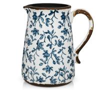 Oairse Ceramic Rustic Farmhouse Vase 7.9" Blue and White Vase for Centrepieces Chinoiserie Vases Pottery Jug with Handle French Country Decor Vintage Vases for Living Room Kitchen Dinner Table