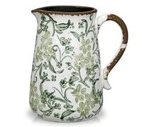 Oairse Ceramic Rustic Farmhouse Vase 7.9" Green and White Vase for Centrepieces Chinoiserie Vases Pottery Jug with Handle French Country Decor Vintage Vases for Living Room Kitchen Dinner Table