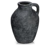 Oairse Ceramic Rustic Farmhouse Vase 9 inch Ceramic Black Flower Vase for Centerpieces Pampas Grass Pottery Jug with Handle Boho Modern Rustic Farmhouse Decor for Living Room Kitchen Table Shelves