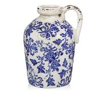 Oairse Ceramic Rustic Farmhouse Vase 9 inch Ceramic Blue and White Vase for Centerpieces Pampas Grass Pottery Jug with Handle Boho Chinoiserie Decor Vintage Vases for Living Room Dinner Table Shelf