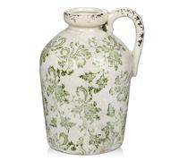 Oairse Ceramic Rustic Farmhouse Vase 9 inch Ceramic Green and White Vase for Centerpieces Pampas Grass Pottery Jug with Handle Boho Chinoiserie Decor Vintage Vases for Living Room Dinner Table Shelf