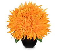 Oairse Chrysanthemum Artificial Flowers Potted 5 Large Silk Flowers Heads in Black Pot Orange Fake Chrysanthemum for Flora Arrangement Home Office Bathroom Shelf Table centerpiece Decoration