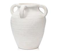 Oairse Cream Handmade Flower Vase 25CM Tall Terracotta Vases Vintage Ceramic Vase for Flowers Rustic Antique Decor with 4 Handles Wide Mouth Matte Finish for Home Office Resto Café Decoration
