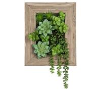 Oairse Fake Plants Succulents 3D Artificial Wall Hanging Plants Indoor Faux Succulent Arrangement in Wooden Planter for Home Farmhouse Kitchen Console Table Wall Decoration
