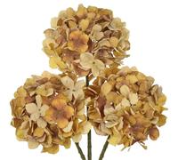 Oairse Fall Brown Hydrangea Artificial Flowers, 19.6in Dried Textured Silk Hydrangea Flowers with Stems 3 Pcs Fake Flower Bouquet Faux Floral Stems Artificial Flower Bulk for Table Wedding Home Decor