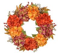 Oairse Fall Wreath for Front Door 24 inch Hydrangea Wreath with Orange & Burgundy Flowers, Maple Leaves and Berries for Indoor Outdoor, Autumn Decor for Thanksgiving Fireplace Farmhouse Wall