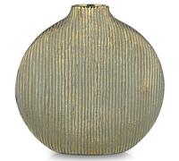 Oairse Flat Round Ceramic Vase with Narrow Opening, 31 Tall Decorative Green Vase for Flowers with Gold Stripes, Modern Slim Vases for Living Room, Shelf, Wedding, Table Décor