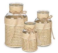 Oairse Flower Vase Set of 3 Glass Vase for Flowers with Rattan Cover Modern Small Vases Decorative Flower Bottle Home Vases Décor Table Centerpieces Farmhouse Wedding Mantel Shelf Bedroom Decoration