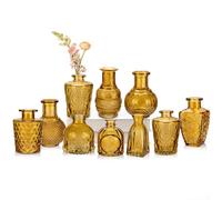 Oairse Glass Bud Vases Set of 10 Amber Glass Vase for Flowers Mini Vintage Bottle Vases for Floral Arrangements Decorative Small Vases in Bulk for Wedding Centerpieces Table Decoration Home Table