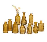 Oairse Glass Bud Vases Set of 10 - Amber Mini Vintage Bottle Vase for Flowers, Floral Arrangements, Wedding Centerpieces, Table Decoration, Home Decor