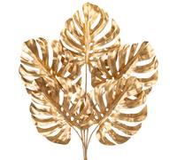 Oairse Gold Monstera Leaves Stems 5 Pcs 64CM Artificial Tropical Leaf Picks with Long Stems, Metallic Gold Christmas Tree Decorations, Floral Arrangement Picks for Holiday, Wedding & Home Office Decor