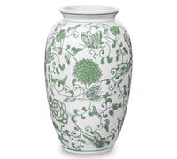 Oairse Green and White Ceramic Vase for Home Decor 8.9" Chinoiserie Vases for Flowers Blue and White Porcelain Flower Vase for Living Room, Bathroom, Dinner Table Centerpieces