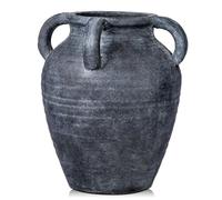 Oairse Handmade Flower Vase 25CM Tall Terracotta Vase Vintage Ceramic Vases for Flowers Rustic Antique Decor with 4 Handles Wide Mouth Matte Finish for Home Office Resto Café Decoration