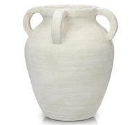 Oairse Handmade Flower Vase 30CM Tall Terracotta Vases Vintage Ceramic Vase for Flowers Rustic Antique Decor with 4 Handles Wide Mouth Matte Finish for Home Office Resto Café Decoration