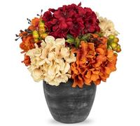 Oairse Hydrangea Artificial Flowers in Vase, Small Fall Floral Arrangements with Vase Orange Autumn Centerpieces for Rustic Farmhouse Harvest Thanksgiving Wedding Kitchen Dinner Table Decorations