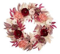 Oairse Large Fall Wreath for Front Door 26 Inch Velvet Pumpkin Wreath with Silk Flowers Berries Autumn Door Wreaths for Thanksgiving Halloween Harvest Festival Indoor Outdoor Decor, Red and Pink