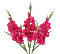 Oairse Magenta Gladiolus Artificial Flowers 3 Pcs Silk Flowers with Stems Fake Flower for Vase Spring Summer Indoor Decoration Faux Florals Stems Fillers for Table Centerpieces, Wedding, Home Decor