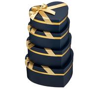 Oairse Navy Blue Gift Boxes with Lids for Present Heart Shaped Flower Box for Arrangements Set of 4 Floral Gift Boxes with Ribbons for Bridesmaid, Proposal, Wedding, Birthday, Baby Showers