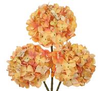 Oairse Orange Hydrangea Artificial Flowers, 19.6in Dried Textured Silk Hydrangea Flowers with Stems 3 Pcs Fake Flower Bouquet Faux Floral Stems Artificial Flower Bulk for Table Wedding Home Decor