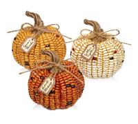 Oairse Pumpkins Fall Decoration, 3PCS Decorative Corn Cob Pumpkins Resin Fake Pumpkin Autumn Home Rustic Decor for Thanksgiving Harvest Halloween Table Centerpieces Shelf Indoor Outdoor Porch