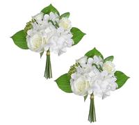 Oairse Set of 2 Artificial Flower Bouquet 29cm Silk Fake Hydrangeas, Roses Flowers with Greenery, Realistic Faux Floral Arrangements for Home Office Wedding Decor Table Centrepieces Party Decoration