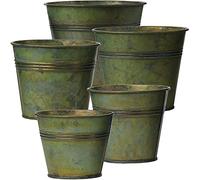 Oairse Set of 5 Plant Pots Outdoor Galvanised Planter Garden Planters Metal Plant Pots Vintage Zinc Round Bucket Flower Pot Rustic Container for Plant or Decorative Home Modern Farmhouse Indoor