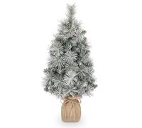 Oairse Small Christmas Tree in Burlap Base 66cm/25.9in Artificial Frosted Pine Branches Mini Tabletop Xmas Tree for Christmas Decorations Holiday Home Decor Desk Kitchen Festive Dining Table